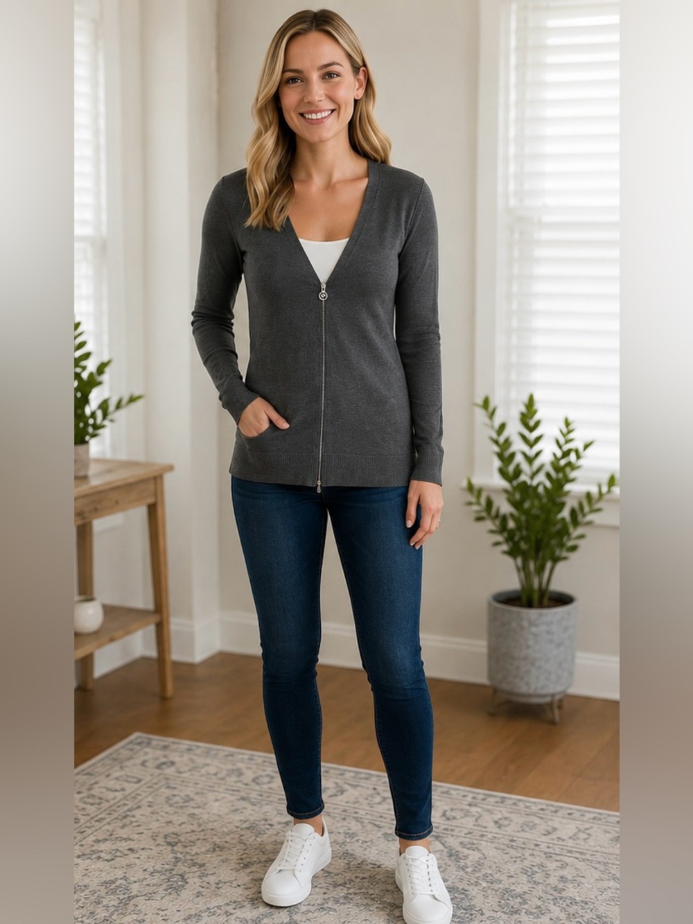 Michael Kors Women's Charcoal Zip Cardigan
